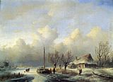 Andreas Schelfhout Figures in a winter landscape painting